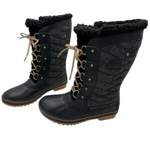 Sorel Tofino II Boots Women’s 9 Black Gray Faux Fur Waterproof Winter Snow